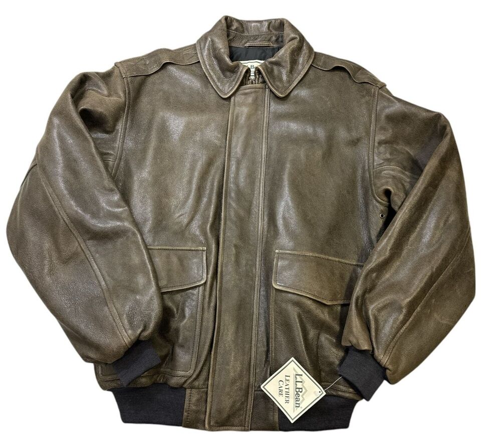 LL Bean Goatskin Leather A-2 Style Bomber Flight Vintage Jacket M - Picture 2 of 16